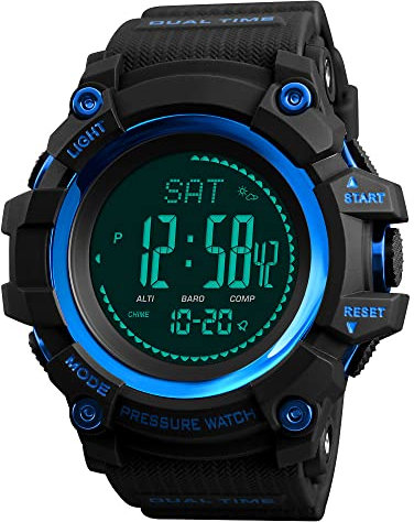 FeiWen Homme Outdoor Militaires Sport Digital LED Plastique Montres Bracelet et Caoutchouc Ruban Multifonctionnel Boussole Podomètre Altimètre Baromètre Thermomètre