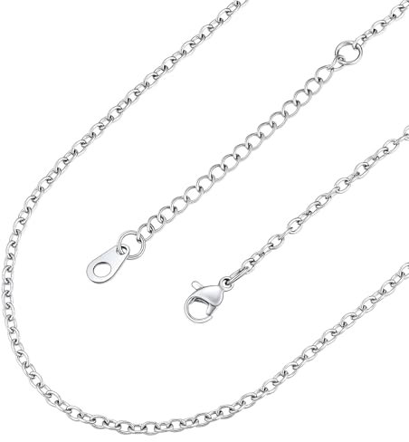 FaithHeart Halskette ohne Anhänger Edelstahl Rolokette 55CM Gliederkette Damen Herren 2,5MM Ankerkette für Mama Tochter Freundin Silberne Kette Junge Schmuck Accessoires