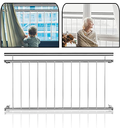 Froadp 90x156cm Balustrade de Balcon Français, Garde-corps de Patio en en Acier Inoxydable, Main Courante Sécurité Fenêtres, Anti-chute Rambarde pour Escaliers et Clôtures