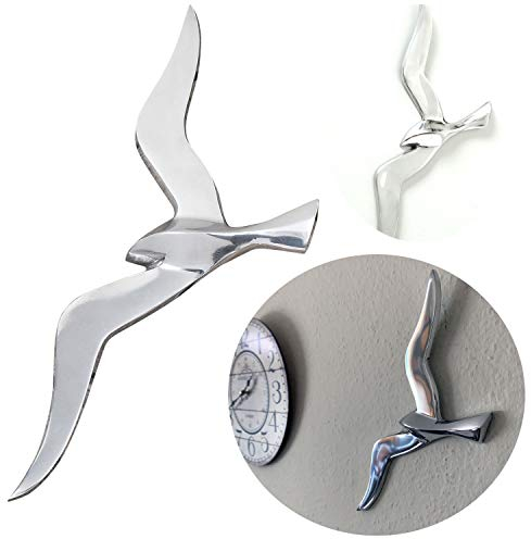 LS-LebenStil Wanddeko-Objekt Möwe 46cm Silber Alu Maritim Wand-Hänger Deko-Figur Vogel