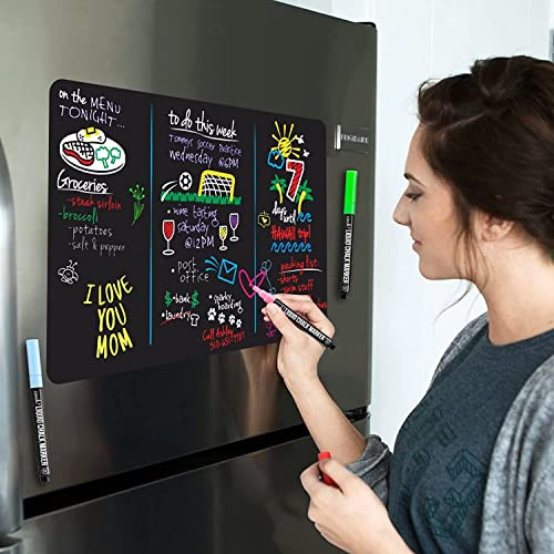 16x11 Stain-Resistant Magnetic Whiteboard for Fridge, Weekly Planner with Dry Erase Surface, Includes 4 Neon Markers, Ideal Fridge Grocery List Magnet Pad, Perfect Small Notice Board for Your Kitchen