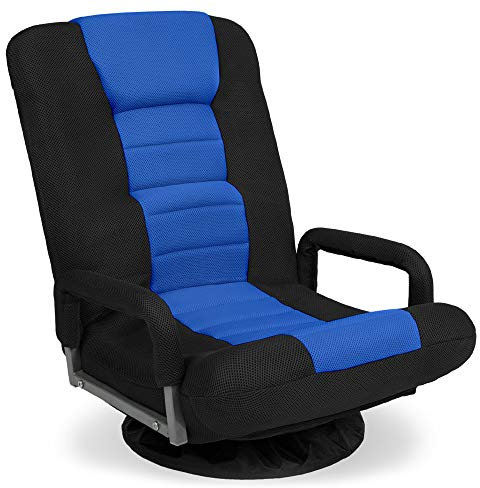 Best Choice Products Swivel Gaming Chair 360 Degree Multipurpose Floor Chair Rocker for TV, Reading, Playing Video Games w/Lumbar Support, Armrest Handles, Adjustable Foldable Backrest - Black/Blue