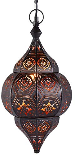 Orientalische Lampe Pendelleuchte Schwarz Layan 40cm E14 Lampenfassung | Marokkanische Design Hängeleuchte Leuchte aus Marokko | Orient Lampen für Wohnzimmer Küche oder Hängend über den Esstisch