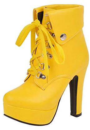 Minetom Donna Autunno Stivaletti Corti 9 Buchi Stivali Moda Stivaletti Ragazza Scarpe col Tacco Z Giallo 40 EU