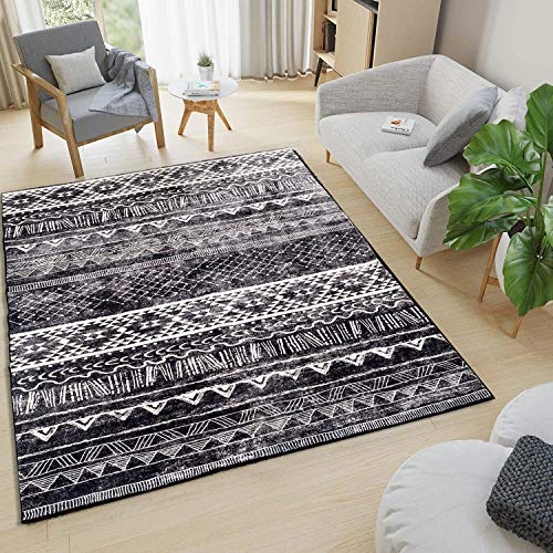 Tinyboy-hbq Teppich Wohnzimmer Moderner Kurzflor rutschfest,Waschbar Flauschig Weich,Passend für Wohnzimmer,Schlafzimmer und Esszimmer,Schwarz Weiß,120 x 160 cm