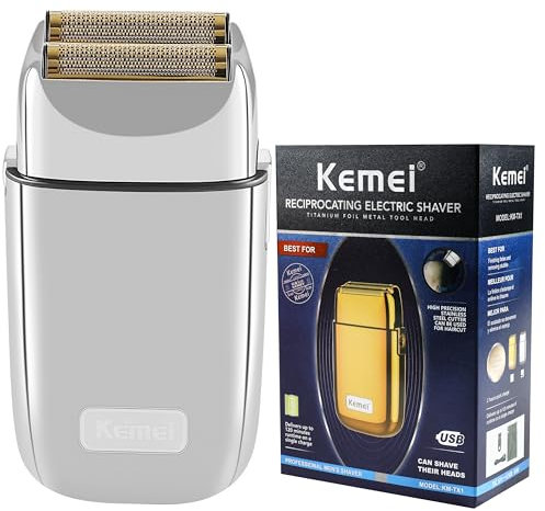Kemei Rasoio elettrico a doppia lamina in metallo senza fili per gli uomini Chiudi rasoi elettrici, Tipo-C ricaricabile per rasatura bagnata/secca
