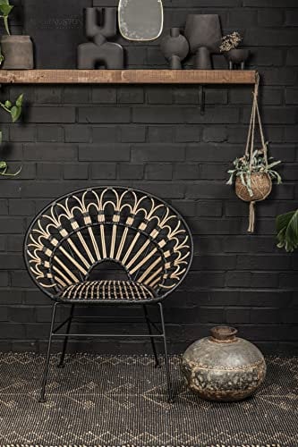 Vintagehaus Gartensessel Hacienda Rattan Peacock In/Outdoor Black Gartenstuhl
