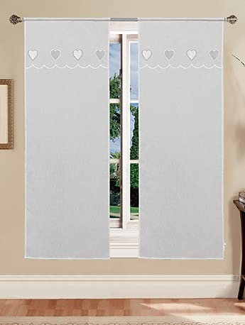 Tata Home Coppia Tende a Vetro Bianche Semitrasparenti Cucina Tendine Bagno Cuori Misura 60x240 cm Colore Rosso MOD. Jana B1