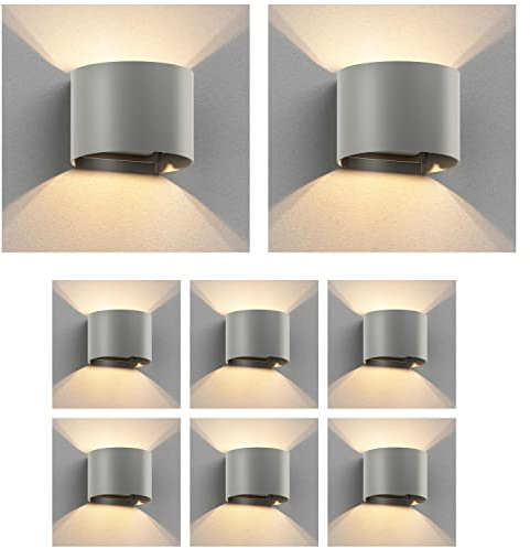 ledscom.de 8 Stück Wandleuchte RUNEL für außen, grau, IP65, Up & Downlight + LED Lampe 501lm, warmweiß