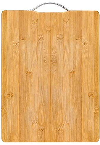32nd Bamboo Wood Cutting Chopping Serving Board with Stainless Steel Handle Suitable for Meat, Vegetables and Cheese - Medium (37cm X 27.5cm X 1.8cm)