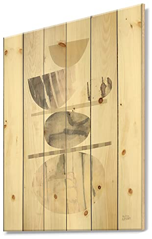 DesignQ Geometrische Balance Neutral II Shabby Chic Holz Wanddekoration Braunes Holz Wandkunst Große abstrakte Holz Wandpaneele gedruckt auf natürlicher Kiefernholzkunst