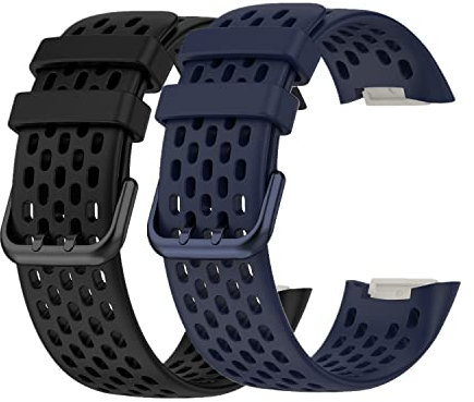 Huabao Watch Strap Compatible with Fitbit Charge 5,Breathable Air hole Silicone Replacement Sport Accessory Wristband for Fitbit Charge 5 (Black + navy)