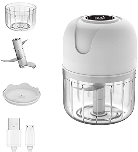 Mini hachoir à ail électrique, robot culinaire portable sans fil, mélangeur 250 ml Mini hachoir à ail pour ail, légumes, fruits, oignons, viande, salades, aliments pour bébés, condiments (Blanc 250ml)