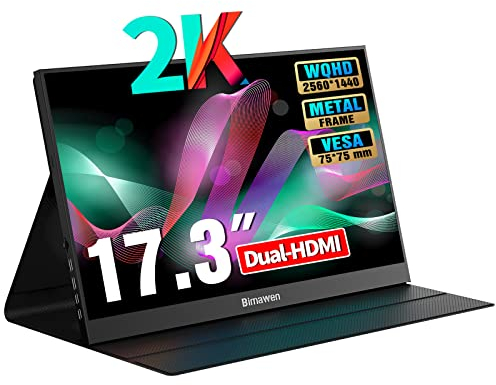 Bimawen 17.3 inch 2K Portable Monitor IPS 2560x1440 100% sRGB HDR FHD FreeSync,Dual HDMI USB Type-C Monitor,PS4/Switch/PC/Mac/Compatible,Built-in Speaker (1440p)