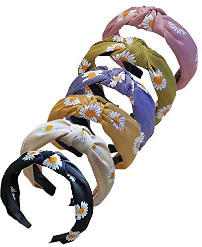 6Pcs Bandeau pour femmes Bandeaux à larges bords avec nœuds croisés Bandeau à petites fleurs Accessoires de cheveux pour femmes et filles (6DAISY)