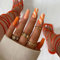 Sethexy Coffin Swirl False Nails Short Ballerina Autumn Press on Nails Glossy 24Pcs Acrylic Stick on Nails for Women and Girls