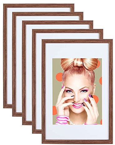IDEAL TREND 3er 5er Set Holz Bilderrahmen Lifestyle Plexi Foto Rahmen Collage Wanddeko Poster S111: Farbe: 5er Pack Braun | Format: 21x29,7 A4