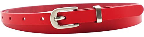 NK Belt GmbH Damen Ledergürtel aus Rindsleder, Made in Germany, Anzug Jeans Gürtel 12mm schmal #MR-19 (Rot, 95cm Gesamtlänge 110cm)