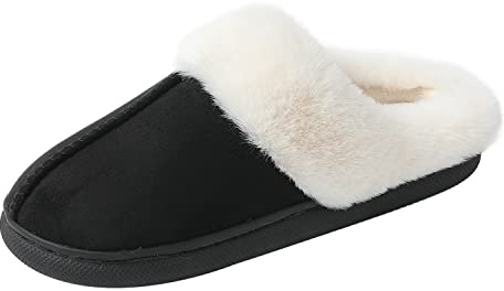 JOMIX Rutschfeste Hausschuhe Unisex Winter Schuhe Warme Plüsch Lammfell Gefüttert Pantoffeln Weiche Flache Slippers Indoor (Schwarz 40EU)