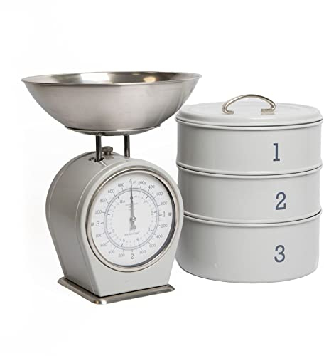 Living Nostalgia Three Tier Cake Tins and Mechanical Scale Set - French Grey