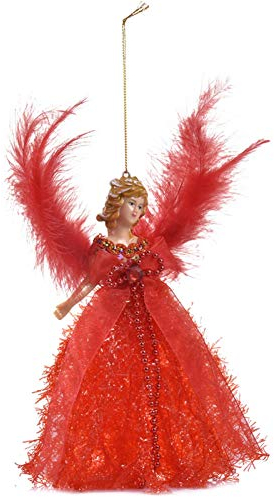 Moageme Engel Weihnachtsbaum Anhänger mit Feder flügeln - 22x13cm Kunststoff Engel Weihnachtsbaumspitzen Engel Für Weihnachtsbaumspitze, Feen Baumschmuck Anhänger für Christbaumschmuck (Rot)