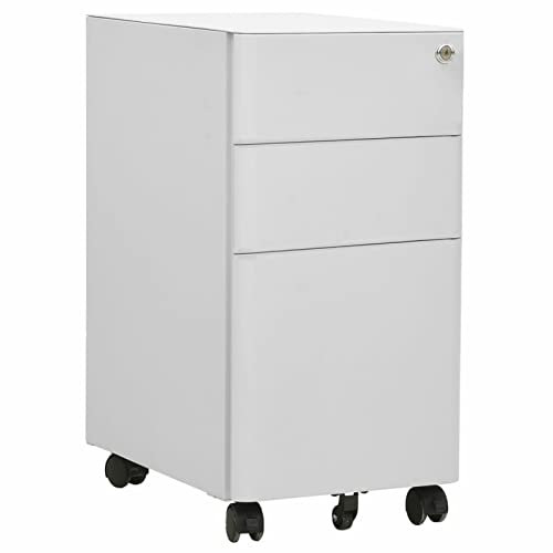 RONGQI Aktenschrank mit Rollen, Stahlschrank, Aktenregal, Werkzeugschrank, Büroschrank, Lagerschrank, Ordnerschrank, Hellgrau 30x45x59 cm Stahl