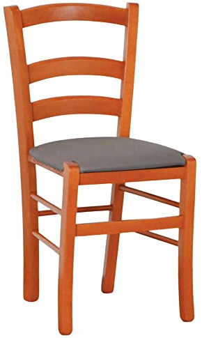 okAffareFatto di Zimbardi Costanza Stuhl Holz Venedig Kirsche mit gepolstertem Sitz Kunstleder Taupe