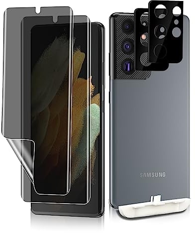 NicMool Privacy Schutzfolie für Samsung Galaxy S21 Ultra 5G, 2 Stück Weich TPU Sichtschutz Folie + 2 Stück Kameraschutz Panzerfolie, Anti-Spy Displayschutzfolie für Samsung Galaxy S21 Ultra 5G
