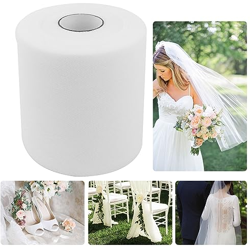 15cm x 91m Tüllstoff Rolle Weiß, Hochzeit Dekoration Tüll Polyester Rolle Dekostoff Tüll Dekoband Tüll Tischband für DIY Handwerk Bogen Party Deko für Hochzeitsstühle, Ornamente, Geschenkverpackungen