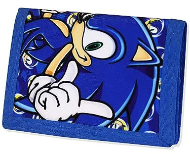 Sonic The Hedgehog Gifts Kids Wallets for Boys & Girls, Velcro Trifold Purses with Zip & Pound Coin Holder - Perfect for Childrens Wallet!
