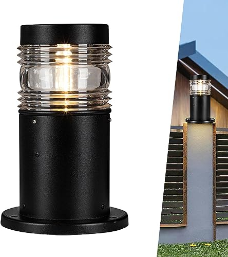 Vintage E27 Pollerleuchte Außenlampe Gartenleuchte Säule Lampe Aluminium und Glas Sockelleuchte Säule Lampe Wasserdichte rund Zylinder Laterne Retro Sockelleuchte für Pfad Terrasse Boden Villa (D)