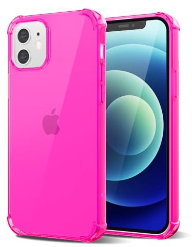Svanove for iPhone 12 Mini Case Clear, Neon Bright Vibrant Color, Transparent Jelly Protective Silicone Phone Case Design for Women Girly Cute, Thin Slim Fit Soft Flexible TPU Bumper, Hot Pink