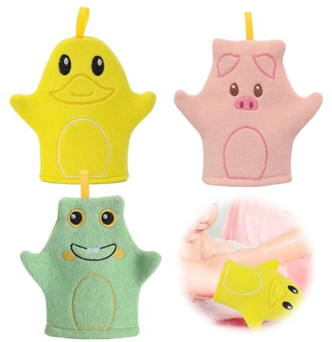 Canzoon Lot de 3 gants de toilette pour bébé - Avec motif animal - Pour un plaisir de bain joyeux - Pour bébés et enfants à partir de 0 mois