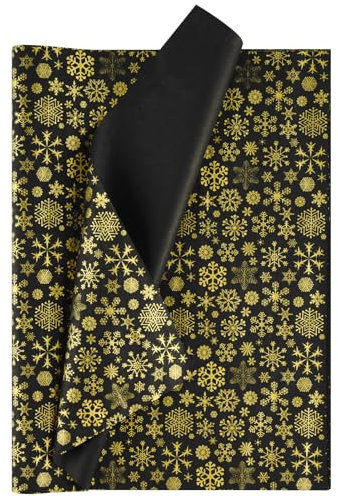 NEBURORA 60 Blatt Weihnachts Schneeflocken Seidenpapier goldene Schneeflocken schwarzes Geschenkpapier Seidenpapier für DIY Bastelarbeiten und Weihnachtsparty Dekorationen