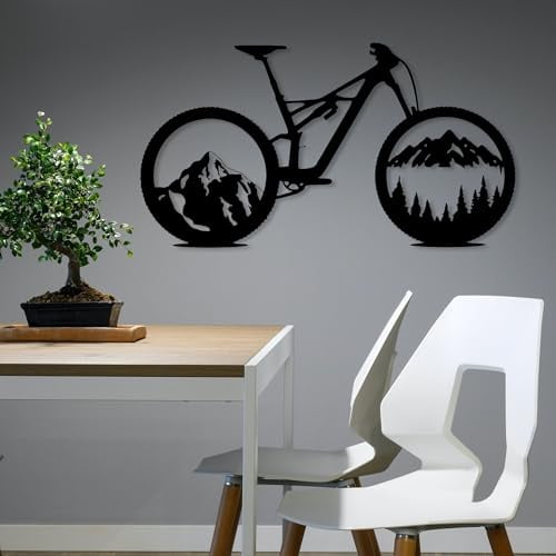Wandbild aus Holz Mountainbike Fahrrad Holzschild zum Aufkleben Fahrradliebhaber Wandkunst Geburtstagsgeschenk Radler Fahrradsport Berge (Holz naturbelassen, 55 x 100 cm)