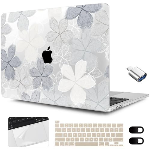 MEEgoodo Schutzhülle für MacBook Pro 13 Zoll 2022 2021 2020 A2338 M2/M1 A2251 A2289 mit Touch-ID, transparente Laptop-Hartschale mit Tastatur-Webcam-Abdeckung und Trackpad-Folie und Typ-C-Adapter,