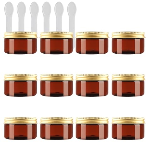 PQPAUTY 24 Pièces Vides Petit 100 ml Marron Cosmétique Pot en Plastique avec Couvercle Or 100 g Pots de Cosmétique Crème de Bouteille Contenant avec 6x Spatules