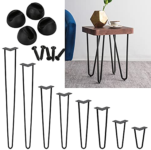 Cecaylie Lot de 4 pieds de table en épingle à cheveux à 2 barres avec protection de sol - En métal noir - 20 cm - Pour table basse et bureau