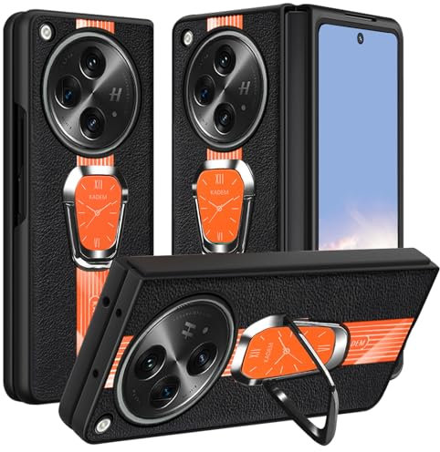 Kainevy For OnePlus Open Case with Metal Stand, Soft Silicone Shockproof Mobile Phone Case OnePlus Open Case Leather Durable Luxury Protective Case for Women Men (Orange)