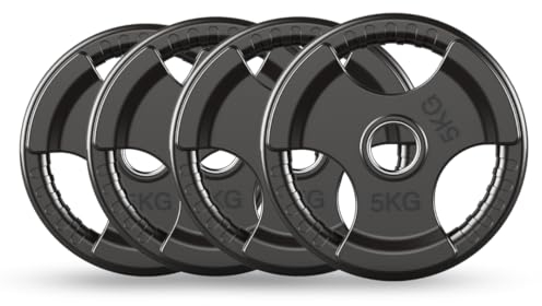 PhysKcal Olympische Hantelscheiben - Set 4 x 5kg | Ø50 mm Bohrung | Hochwertiges Gummi-Finish | Schwarze Hantelscheiben für Krafttraining | Robuste Gusseisen-Kern Gewichte Set für Langhantel