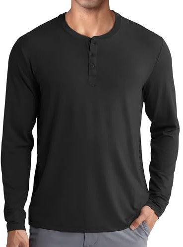 COOFANDY Mens Henley Shirts Long Sleeve Grandad T Shirts Plain Buttoned Shirts Thermal Winter Tops Lightweight Casual Tshirt Black L