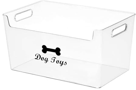 Ctomche Dog Toy Basket - Acrylic Pet Toy Organiser Box with Handle - Clear Plastic Dog Storage Container for Leashes, Blanket, Treats
