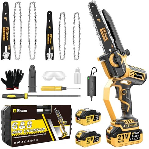 Mini Motosega a Batteria con 900W Motore Brushless,2 * 4000mah Batterie e Caricatore Rapido, 6+8 Pollici Sega Con Pompetta Olio e Blocco di Sicurezza per il Taglio del Legno e Giardini