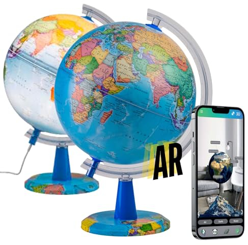 EXERZ Beleuchteter Globus 20cm – Englische Karte – interaktive Globus AR (Globe + App), STEM-Spielzeug, Geschenke für Kinder von 4 bis 12 Jahren – iOS & Android