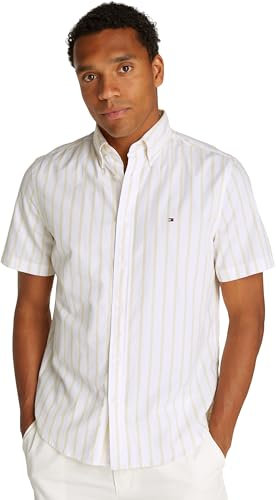 Tommy Hilfiger Chemise Homme Flex Poplin Manches Courtes, Multicolore (Citronella/Optic White), M