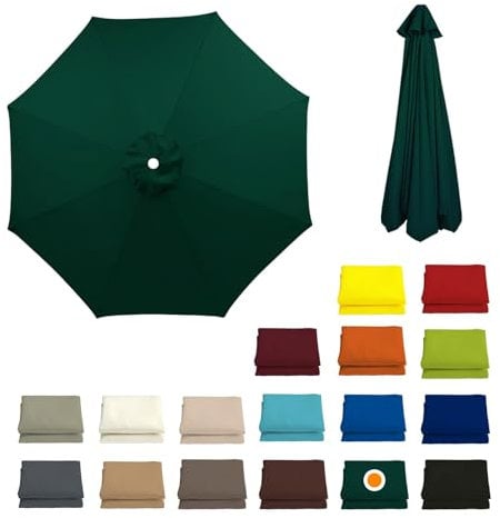 300CM Sonnenschirm Ersatzbezug 8 Rippen 230CM 270CM Rund Ersatztuch Terrassenschirm Sonnenschirm Bespannung Ampelschirm Bezug Wasserdicht Ersatz Baldachin Für Balkon, Garten, Pool Und Strand(Dunkelgrü