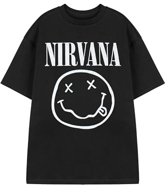 Nirvana Herren T-Shirt | Kurzarm-Grafik-T-Shirt für Erwachsene in Schwarz | Klassisches Grunge-Bekleidungsoberteil mit Distressed-Band-Logo-Print | Vintage-Rockband-Merchandise-Geschenk