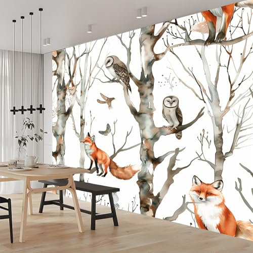 Papier Peint Panoramique Hibou Animal De La Forêt 300x210 cm Poster Geant Mural, pour Salon Chambre Chambre D'enfants Restaurant Décoration Murale