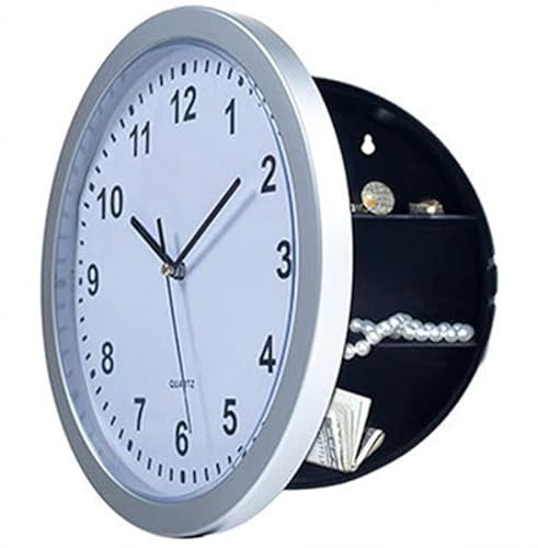 lvifloae Wanduhr, versteckter Safe, Vintage-Stil, großer Stauraum, kreisförmiges Geheimfach, geeignet für die Aufbewahrung wertvoller Gegenstände (Silber)