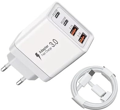 Chargeur USB C + Cable, 55W 4 Port Prise USBC Chargeur Rapide iPhone, Multi Secteur PD+QC 3.1A Type C Adaptateur pour iPhone 15 14 13 12 11 Pro Max X XS XR 8 7 6S Plus Mini SE, iPad, Samsung Galaxy